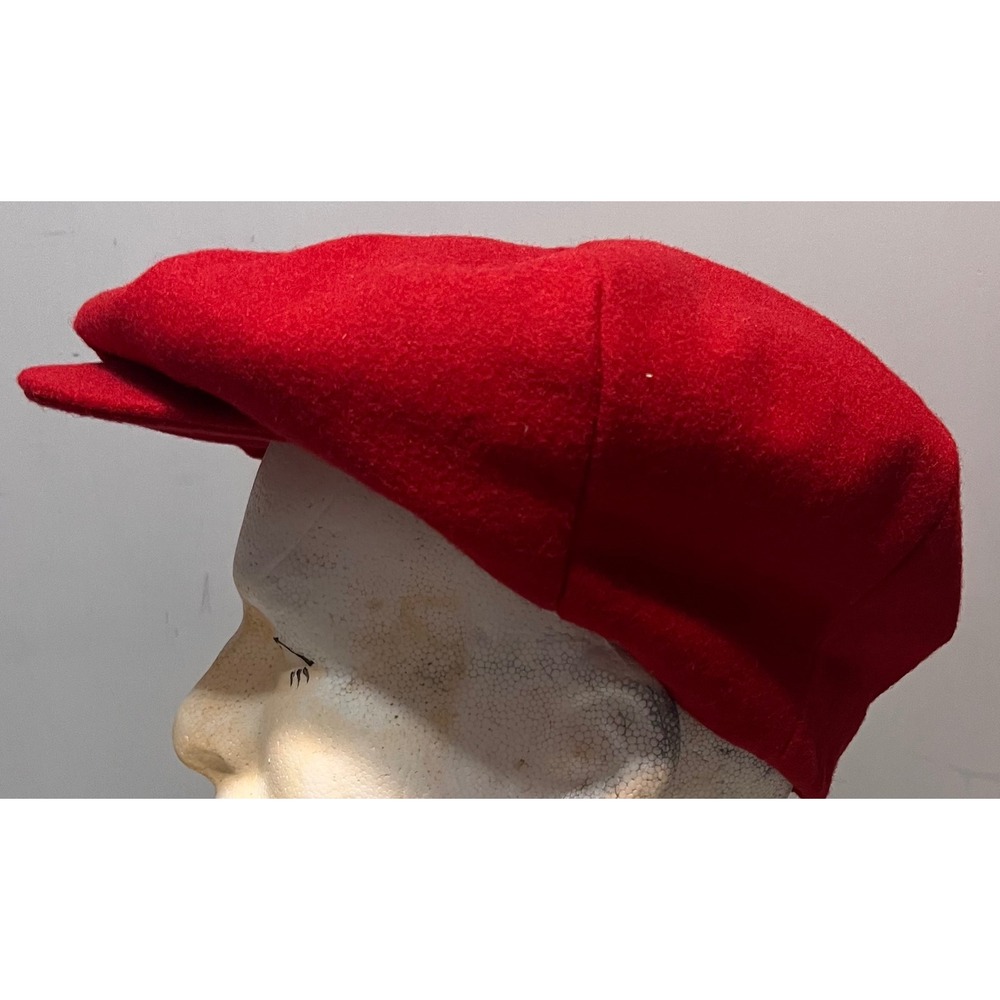 Capas Headwear NY Red Wool Newsboy Cap Hat Made in USA One Size Snap Brim